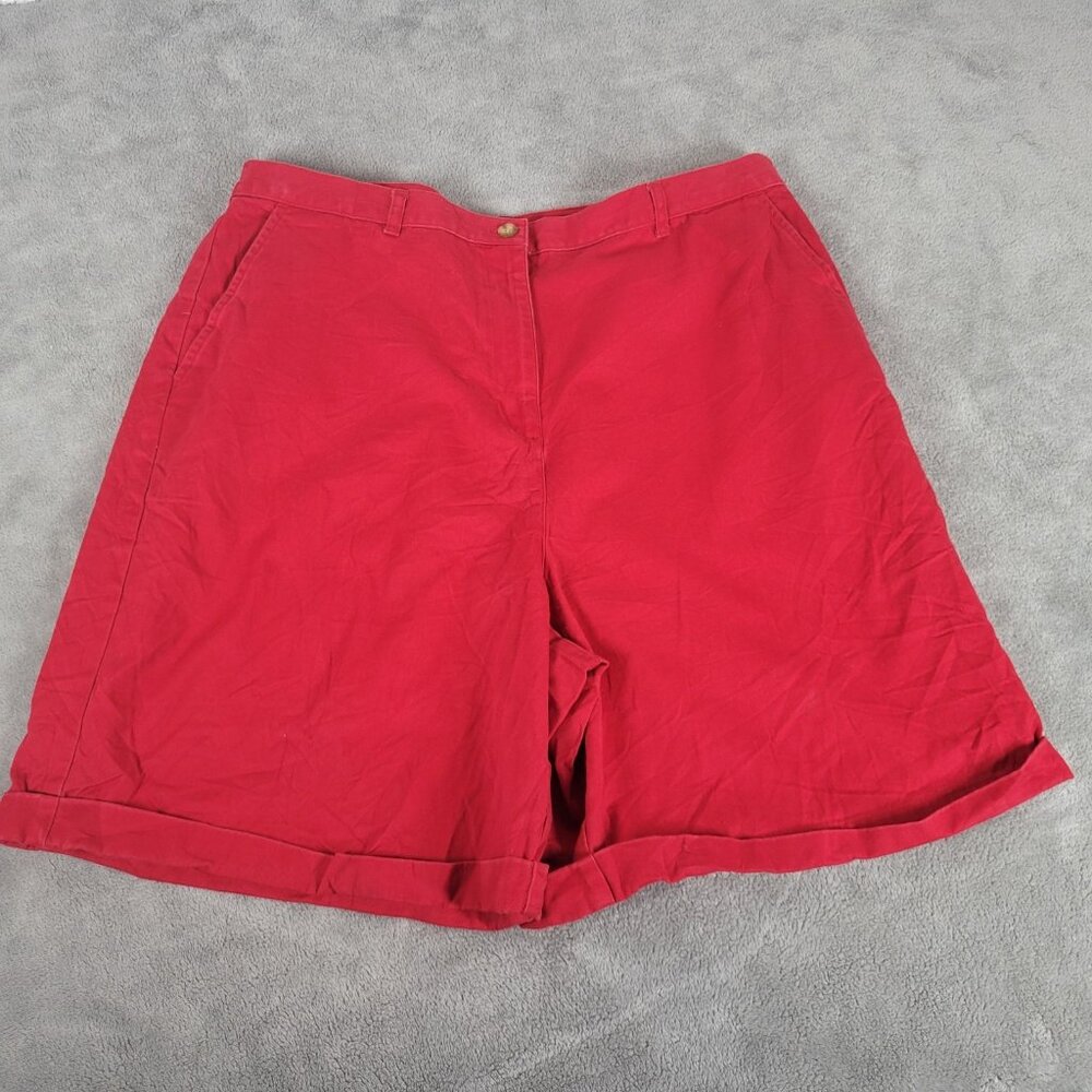 Karen Scott Sport Womens Shorts 18 Plus Red 100% Cotton Cuffed Pockets RED63E